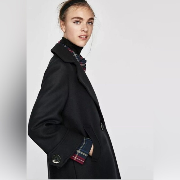 ZARA NAVY BLUE WOOL BLEND DOUBLE BREASTED  COAT BLOGGER FAVOURITE MINIMALIST M - Picture 7 of 16